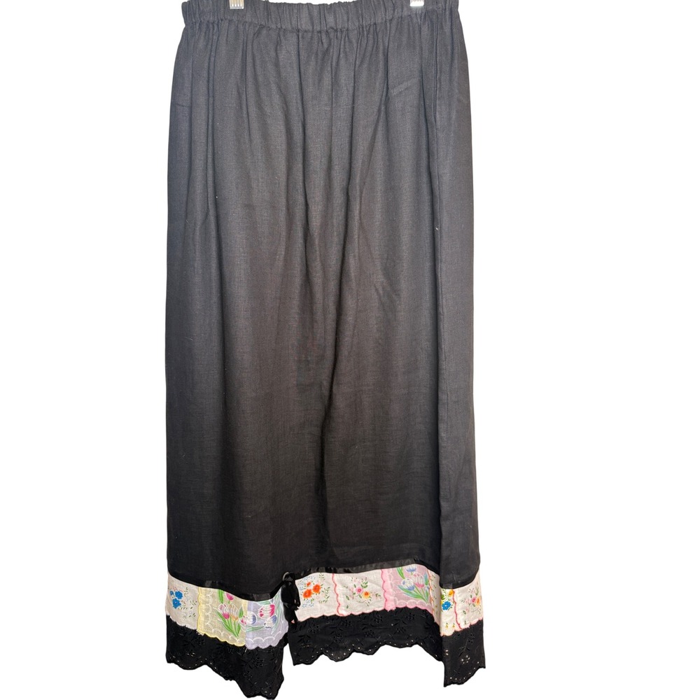 NWT Cottage Clothing Skirt Women XL Black Linen Floral Patchwork Cottagecore
